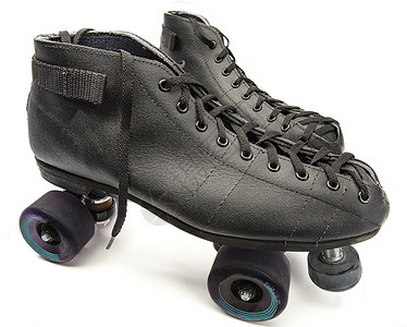 平滑的滑冰鞋带童年蓝色乐趣白色紫色冰鞋运动橡皮滚筒背景图片