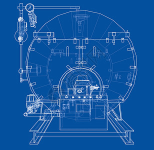 线框模型工业锅炉大纲  3 的矢量渲染插图3d阀门工程蓝图压力化学品力量机械设施插画