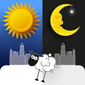 白天月亮日月星辰 白天和黑夜矢量横幅气候气象温度太阳标识阴影预报季节蓝色时间插画