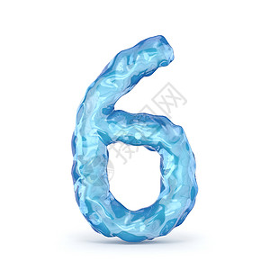 渐变玻璃数字冰字体编号 6 SIX 3噪音数字天气插图刨冰蓝色水晶液体冻结季节背景