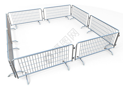 由移动钢围栏3D制成的封闭广场高清图片