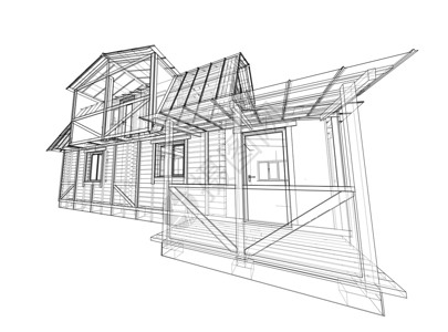 半灰泥房子房子素描  3 的矢量渲染商业工程绘画设计师蓝图项目艺术结构建筑建筑师设计图片