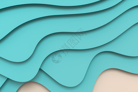 3d渲染多层剪纸插画背景制度小路海浪曲线插图蓝色3d纸板工艺等级背景图片