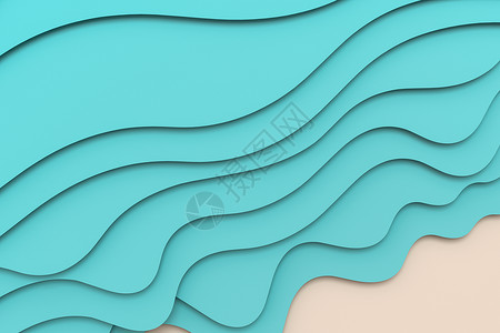 3d渲染多层剪纸插画背景渲染曲线海洋制度折纸插图海浪海滩小路假期背景图片