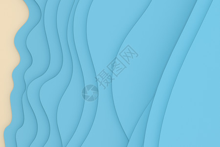 3d渲染多层剪纸插画背景工艺纸板海滩3d海浪曲线海洋卡片折纸假期背景图片