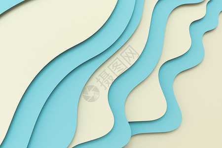 3d渲染多层剪纸插画背景渲染小路3d卡片折纸青色制度插图海浪卡通片背景图片