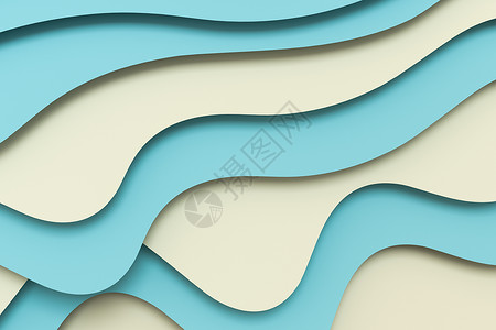 3d渲染多层剪纸插画背景假期青色制度卡通片海洋3d卡片渲染纸板海浪背景图片