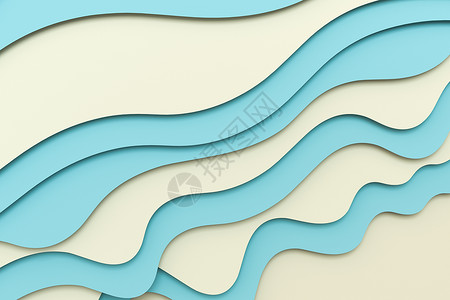 3d渲染多层剪纸插画背景曲线纸板青色艺术海滩制度卡通片3d工艺小路背景图片