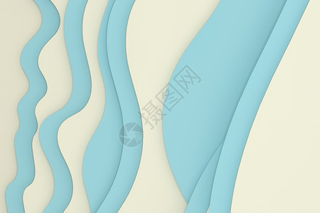 3d渲染多层剪纸插画背景海洋卡片蓝色曲线折纸插图青色纸板卡通片海滩背景图片