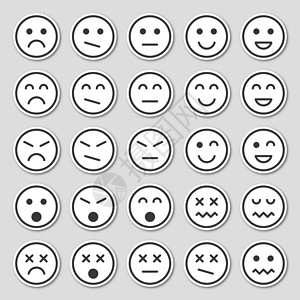 表情评价图标简单的情感图标 平式情感贴纸 在灰色背景上隔绝设计图片