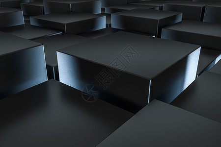 电脑光效素材具有光效的 3d 渲染暗背景立方体砖 电脑数码背景黑暗几何学材料创造力创新想像力建造科学蓝色金属背景