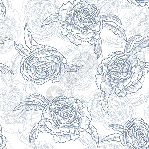 玫瑰花 蓝花无缝模式 矢量说明背景图片