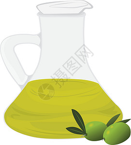 食用油白底带橄榄的有机橄榄油含橄榄分离矢量说明黄色烹饪白色蔬菜液体水壶食物处女健康饮食产品插画