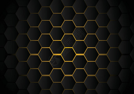 黄色六边形黄线背景技术的黑色六边形抽象图案l设计图片