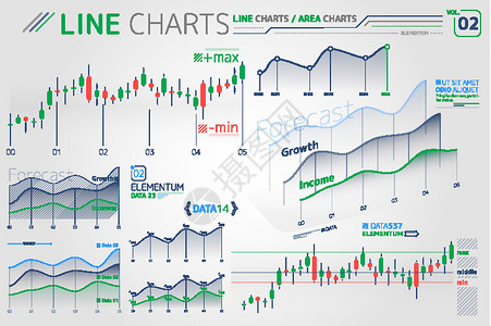 折线图和面积图信息图表元素互联网方案销售战略柱子圆圈生长金融贸易公司背景图片