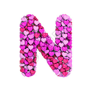 情人节字母 N - 大写 3d 粉红心字体 - 爱 激情或婚礼概念背景图片