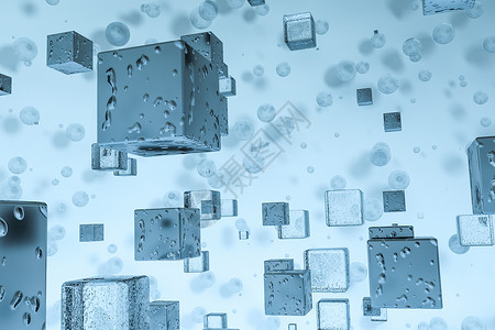 浅蓝色背景的 3d 渲染水滴露珠立方体液体反射墙纸插图一滴水玻璃空气肥皂背景图片