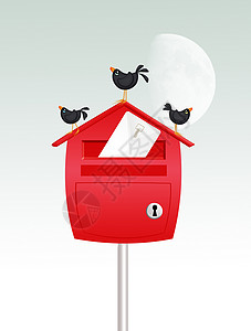 冬天信箱上的黑鸟背景图片