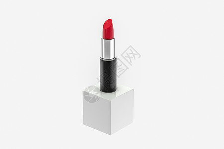 浅色背景口红产品摄影3d渲染项目奢华魅力艺术女孩红色插图女士黑色化妆品背景图片