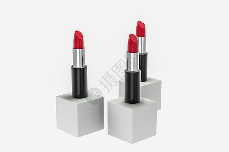 浅色背景口红产品摄影3d渲染插图女士项目奢华红色女孩艺术魅力黑色化妆品背景图片