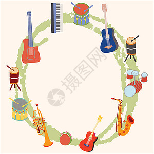 音乐植被边框乐器边框吉他笔记绘画音乐家文化边界键盘风格音乐节日背景