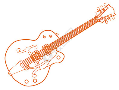 橙线绘图国和西吉他国家岩石绅士艺术品乐器绘画声学流行音乐蓝调音乐背景图片