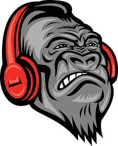 入耳式耳机主图大猩猩耳语 头马斯科特插画