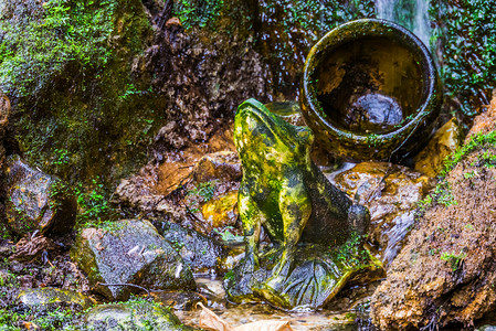 石青蛙雕塑 底底底有流水 花园池塘建筑高清图片