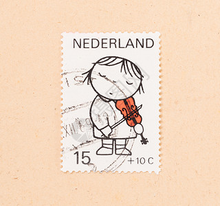 1960年荷兰 荷兰印刷的印有一张邮票孩子空气历史性爱好邮资收藏打印小提琴古董信封背景图片