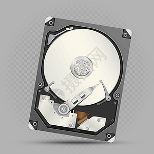 数据硬盘被拆卸的硬盘驱动器灰色背景插画