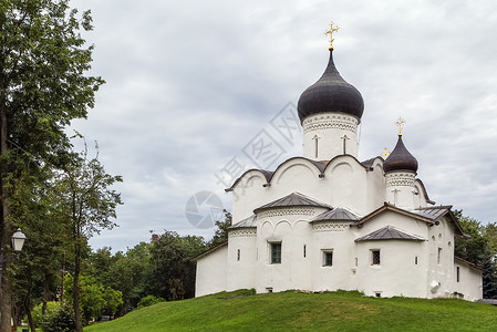 普斯科夫山上的Basil教堂天炉寺庙历史旅游城市建筑文化地标天空旅行背景