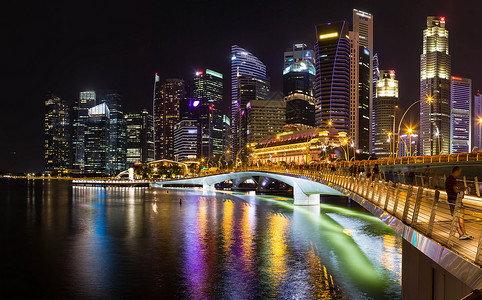 新加坡夜间的天线城市彩灯背景图片
