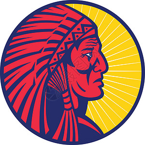 酋长古老的古老的美国原住民酋长头饰圈运动插图品牌羽毛艺术品圆圈军帽战帽领导者团队插画
