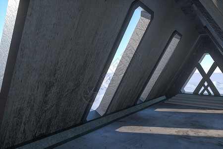 幻想混凝土隧道建筑三角隧道  3d 渲染科学房子行星高科技艺术小说公司外星人场景技术背景图片
