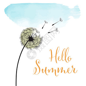 夏天你好 带花的水彩横幅气氛海报卡片厚望模板天空背景图片