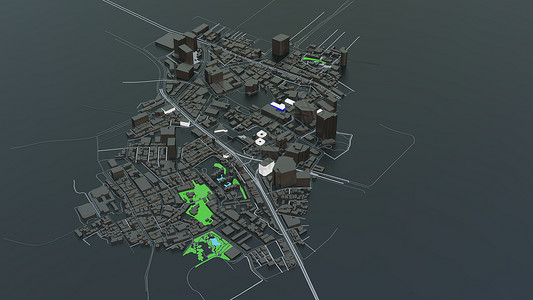 渲染3d3D 未来派城市建筑圆顶全景技术摩天大楼渲染街道景观商业建筑学公寓背景