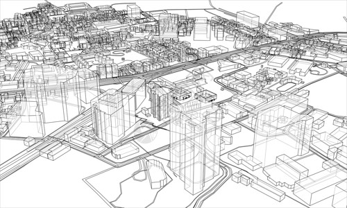 景观素材草图概述城市概念 线框样式街道市中心摩天大楼建筑学白色草图鸟瞰图房子场景墨水设计图片