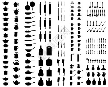 茶壶剪影厨战剪影食物餐具钢包平底锅菜刀收藏水瓶茶壶烹饪咖啡插画