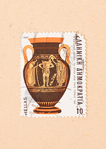 1983年 希腊印刷的一张邮票显示陶器背景图片