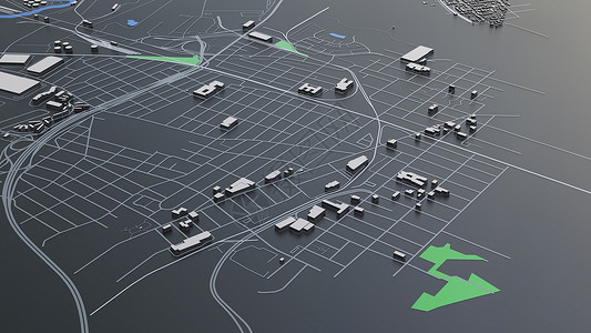 城市地图素材3D 未来派城市建筑天空办公楼市中心景观街道科幻全景商业公寓金融背景