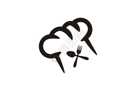 厨师帽和交叉的勺子和叉子餐厅原木背景图片