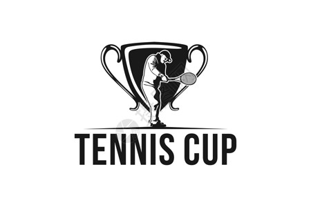 网球运动员网球杯日志插图运动游戏冠军法庭极简反手球拍服务俱乐部插画