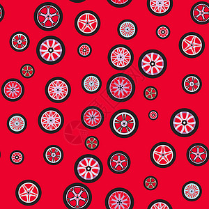 圆形车轮无缝矢量背景 车轮在红色上插画