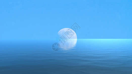月亮在蓝宽的海面上陨石天文天空海洋天文学地平线蓝色背景图片