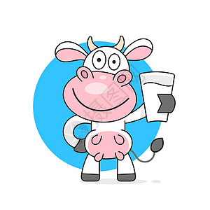 牛奶文字牛与一杯牛奶 vecto商品艺术绘画宠物标识农业字形象形牛肉家畜插画