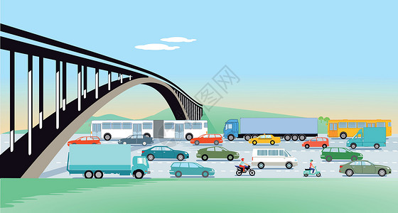 申通架桥和公路交通的高速公路公共汽车汽车驾驶插图运输摩托车道路交通工具城市货车插画