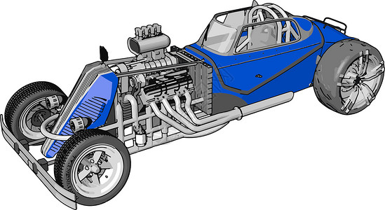 赛车引擎蓝色反光赛车 插图 白背景的矢量插画