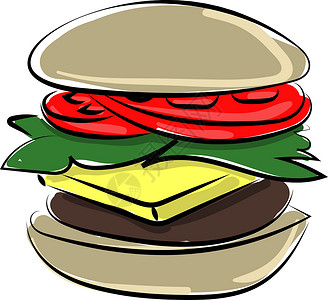 白色背景上的面包食物午餐汉堡艺术小吃菜单绘画横幅包子背景图片