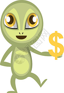 可爱外星人持有美元记号 插图 白色背面矢量的外星人设计图片