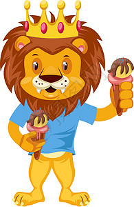 狮子带冰淇淋 插图 白背景的矢量背景图片